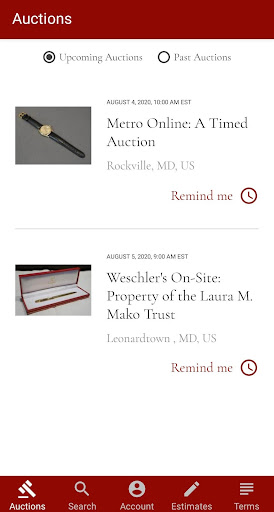 Android application Weschler's Live Bidding screenshort