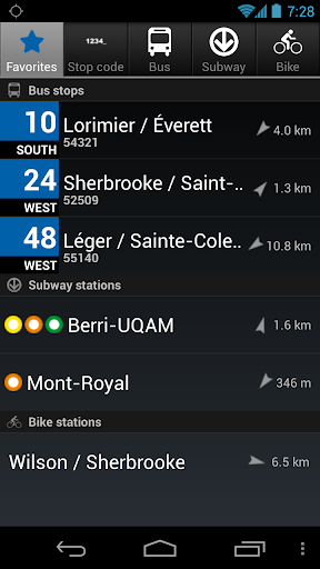 Android application MonTransit (OLD) screenshort