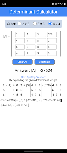 Determinant Calculator Screen 3