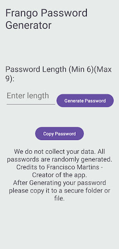 Frango Password Generator Screen 2