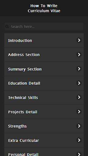 Android application How to Write CV screenshort