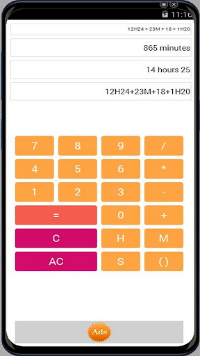 Hours minute sec. Calculator Screen 2