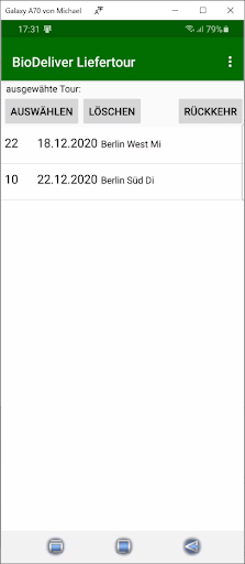 Android application BioDeliver Liefertour screenshort
