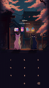 카카오톡 테마 - 벚꽃이 핀 밤과 검은 고양이