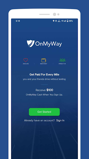 Android application OnMyWay: Drive Safe, Get Paid! screenshort