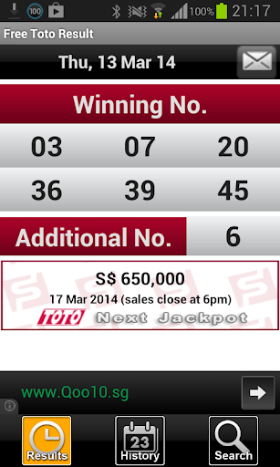 Android application SG ToTo Results screenshort