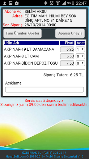 Özberrak Su Sipariş Screen 2