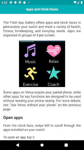 Android application User guide for Versa Watch screenshort