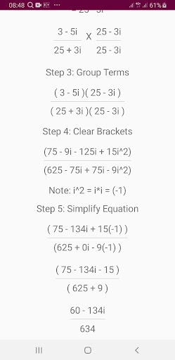 Android application Complex Numbers Calculator screenshort