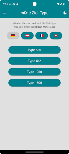Android application miXit - Mehl-Typen mischen screenshort