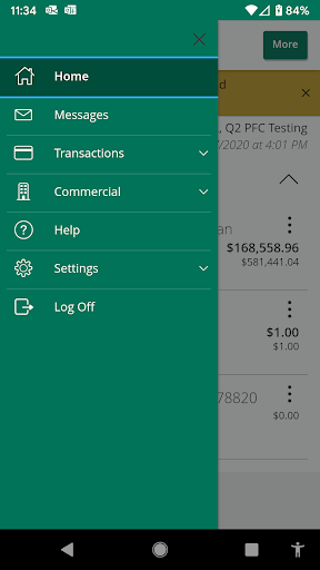 PFC eBanking App Screen 2