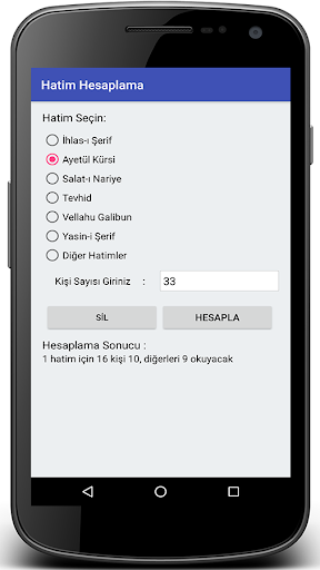 Android application Hatim Hesaplama screenshort