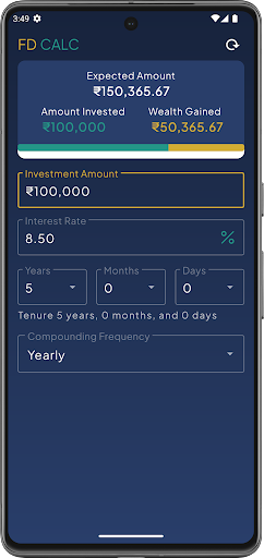 Android application FinCalc FD RD EMI SIP PPF screenshort