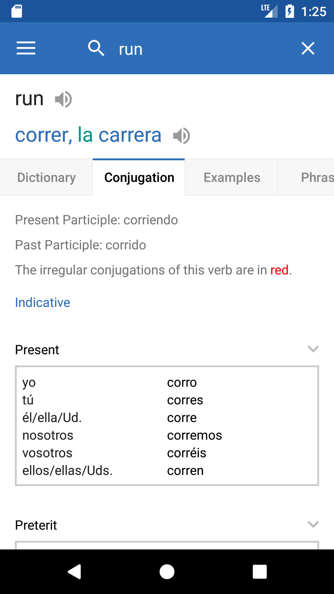 Android application SpanishDict Translator screenshort