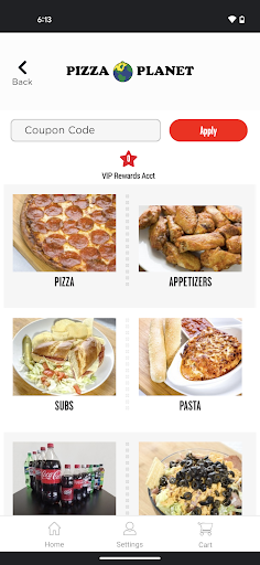 Screenshot of Pizza Planet App