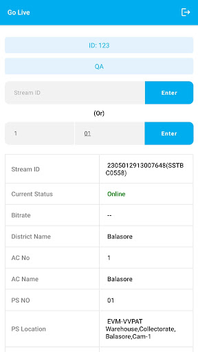 Android application Go Live screenshort