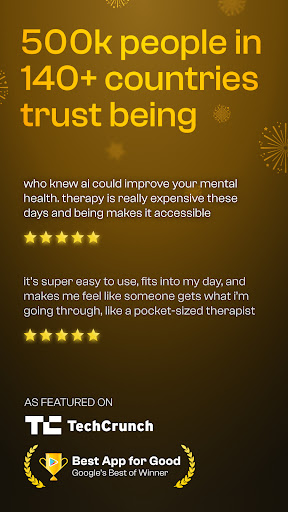 Android application being: self therapy & CBT ai screenshort