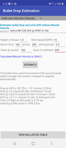 Bullet Drop Estimation Screen 3