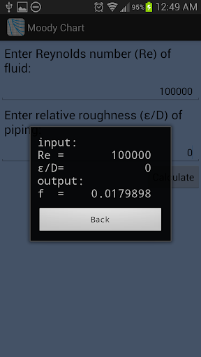 Moody Chart Calculator Screen 2