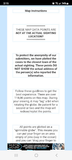MUFON UFO Sightings Map Screen 2