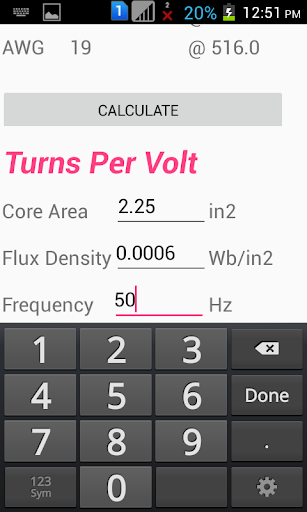 Transformer Winding Calculator Screen 3