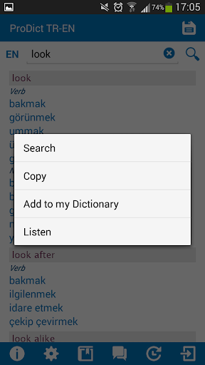 Turkish - English dictionary Screen 3