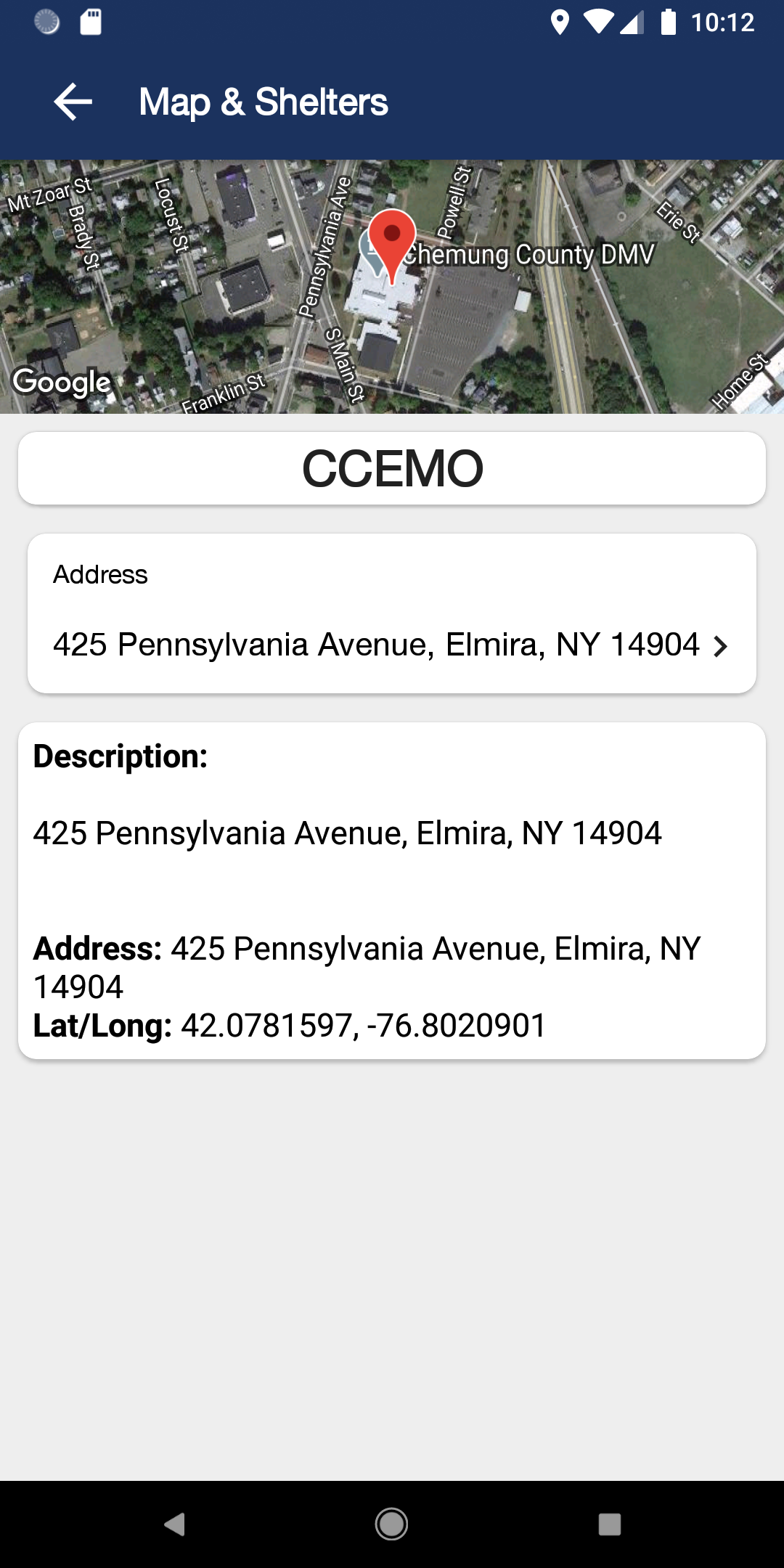 Android application Chemung CO. NY Fire/EMA screenshort