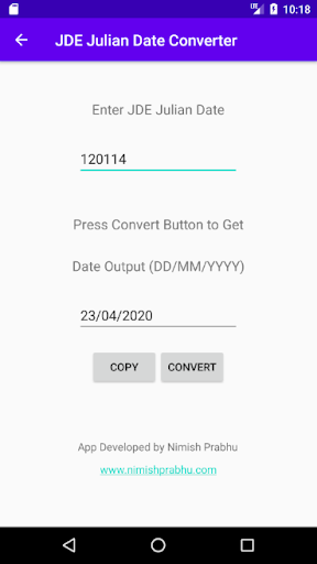JDE Julian Date Converter Screen 2