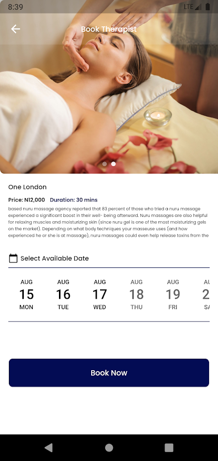 Prestals Massage App Screen 2