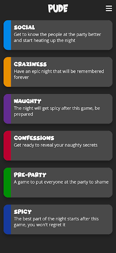 Android application Pude - Never Have I Ever screenshort