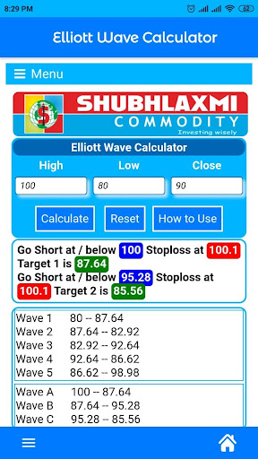 Elliott Wave Calculator Screen 2