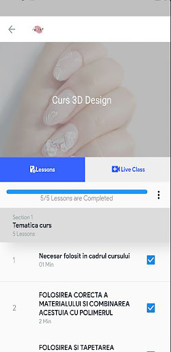 Android application Jojo Nails Academy training screenshort
