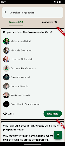 Android application AskPalestine screenshort