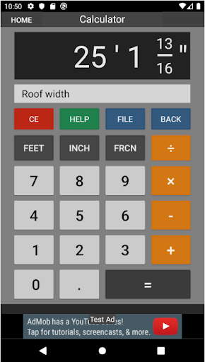 Construction Calculator (feet) Screen 2