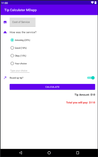 Tip Calculator MDapp Screen 3