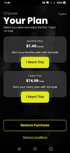 Gympak Workout App Screen 3