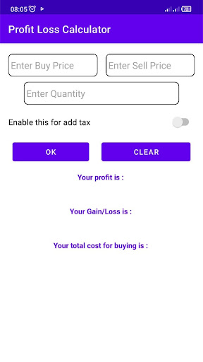 Android application Profit Loss Calculator screenshort