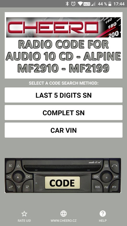 RADIO CODE for AUDIO 10 CD - 6.0.2 - (Android)