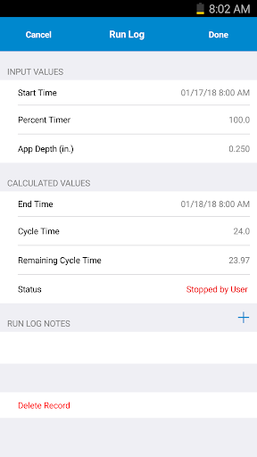 Valley Irrigation Run Time Screen 3