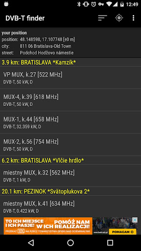 Android application DVB-T finder screenshort