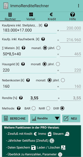 Android application Renditerechner für Immobilien screenshort