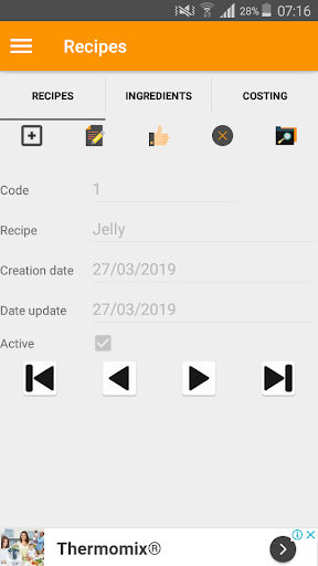 Recipe Costing Screen 3