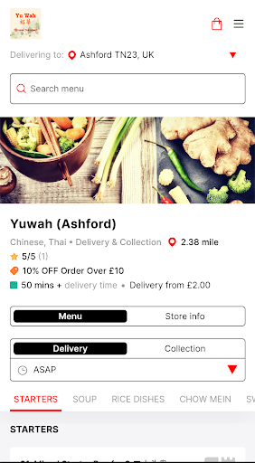 Android application Yu Wah Takeaway, Ashford screenshort