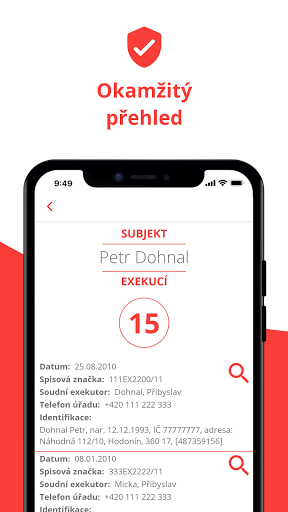 Android application Vyhledávání Exekucí screenshort