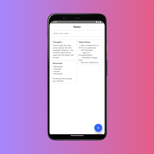 Android application Noter screenshort