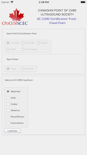 CPoCUS Exams Screen 2