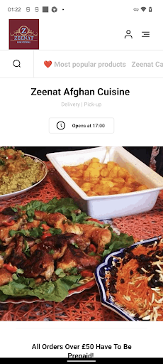 Android application Zeenat Afghan Cuisine screenshort