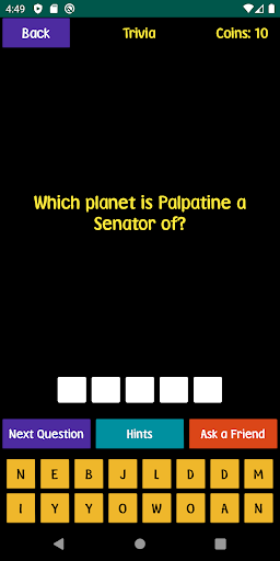 Android application Quiz For SW Fans screenshort