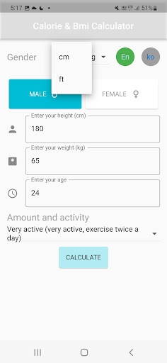 BMR calculator - BMI, BMR, AMR Screen 3