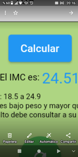 Android application Indice de masa corporal(IMC) screenshort